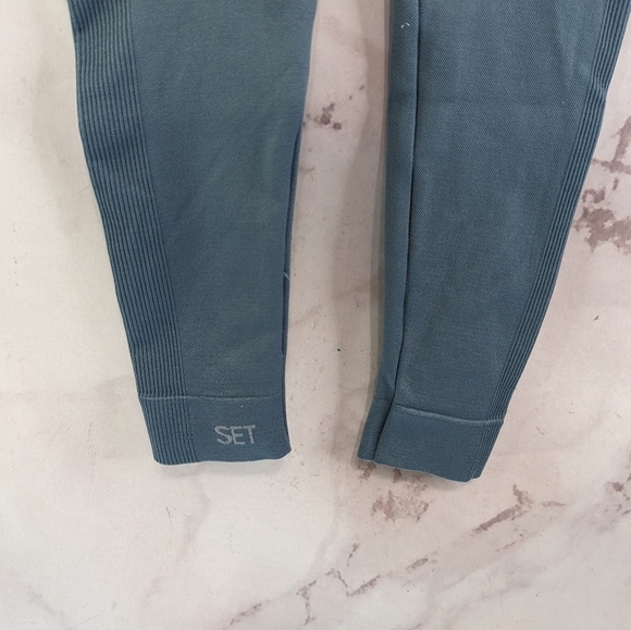 Set Active Leggings Womens XS Blue Seamless Crop Ankle High Rise Ribbed - Picture 8 of 12